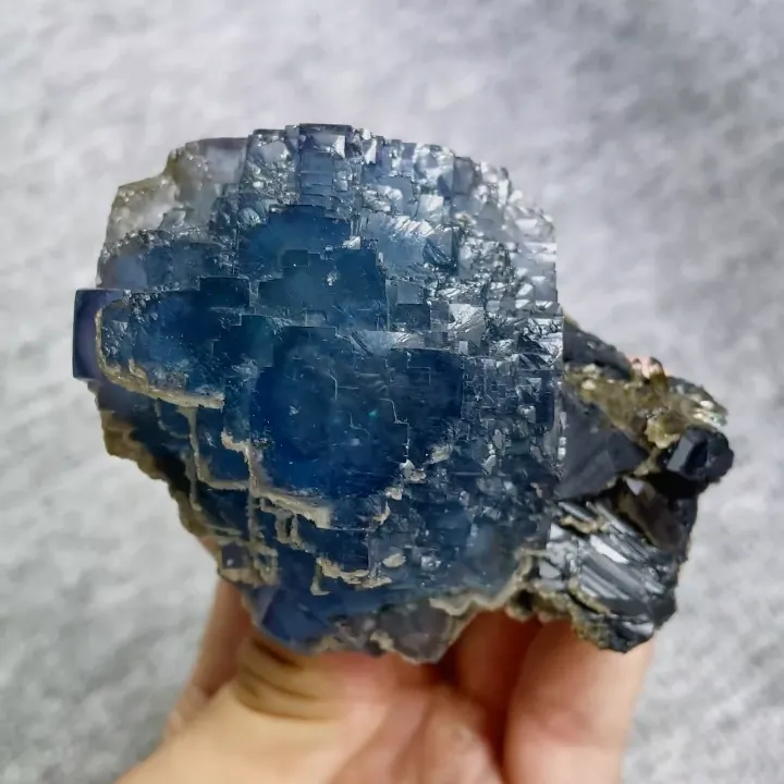 Natural Blue Phantom Fluorite and Black Wolframite Symbiosis comes from Yaogangxian,Hunan 75*60*55MM - image 6