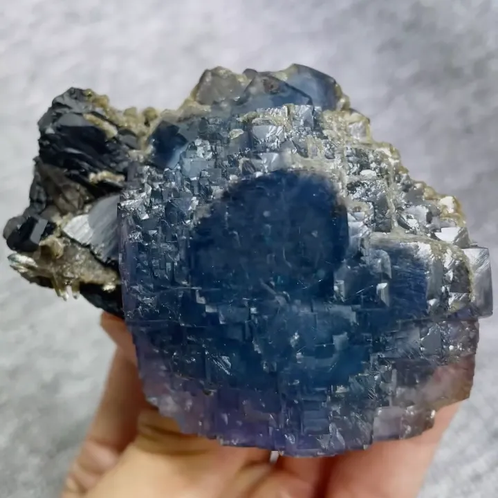 Natural Blue Phantom Fluorite and Black Wolframite Symbiosis comes from Yaogangxian,Hunan 75*60*55MM - image 3