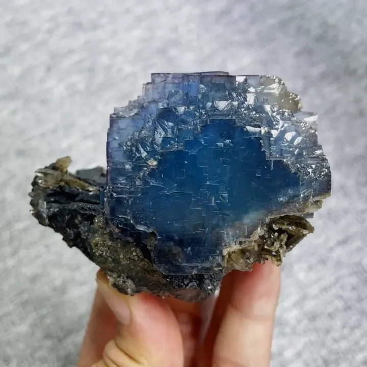 Natural Blue Phantom Fluorite and Black Wolframite Symbiosis comes from Yaogangxian,Hunan 75*60*55MM - image 7