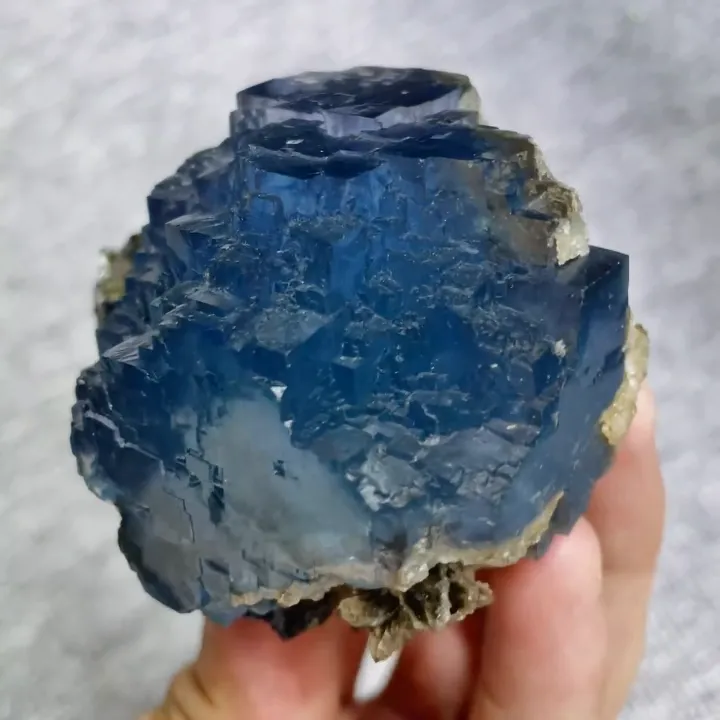 Natural Blue Phantom Fluorite and Black Wolframite Symbiosis comes from Yaogangxian,Hunan 75*60*55MM image