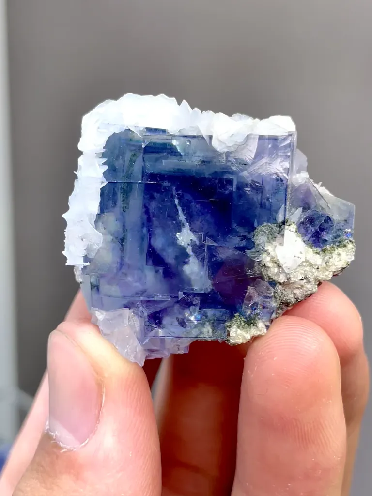 Natural Blue Phantom Fluorite  and Calcite Coexist comes from Yaogangxian,Hunan 35*30*20MM image