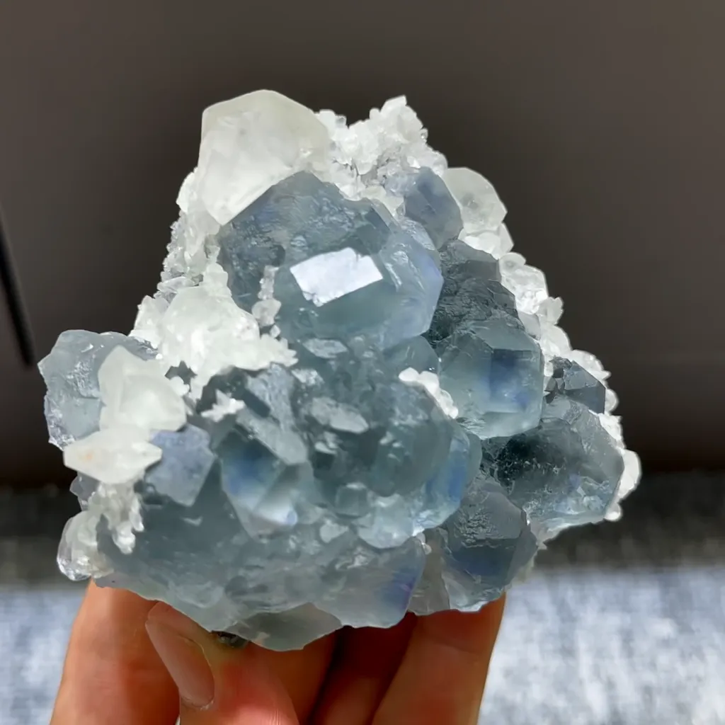 Natural Blue Phantom Fluorite and Calcite Symbiosis comes from Fujian,China 100*40*45MM - image 2