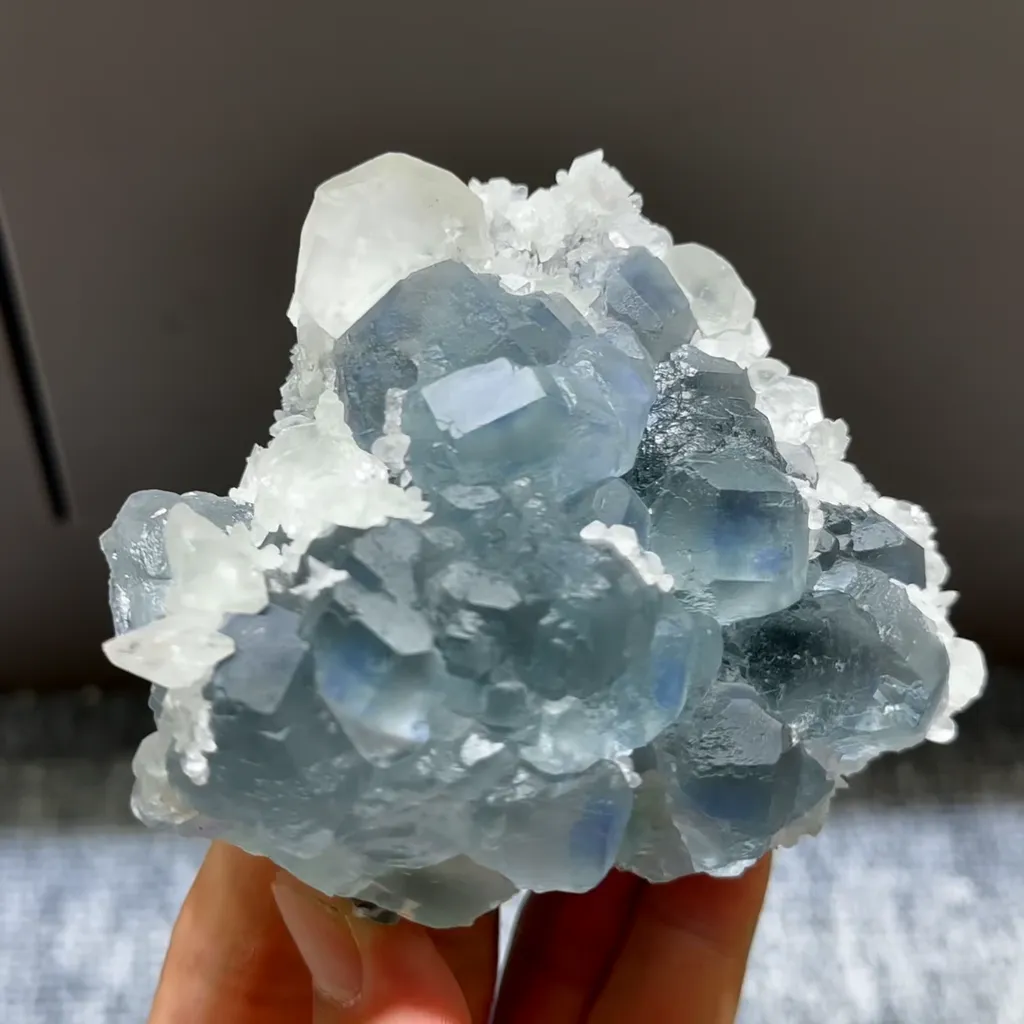 Natural Blue Phantom Fluorite and Calcite Symbiosis comes from Fujian,China 100*40*45MM - image 3