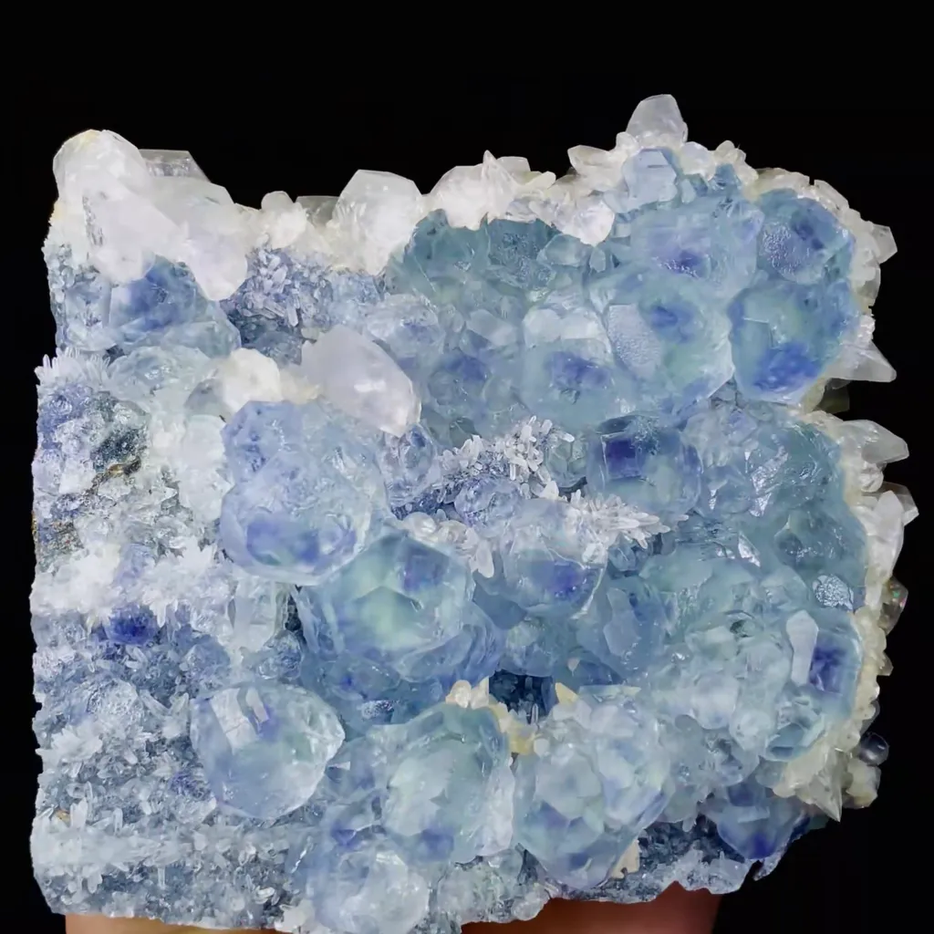 Natural Blue Phantom Fluorite and Calcite Symbiosis comes from Fujian,China 120*55*100MM image