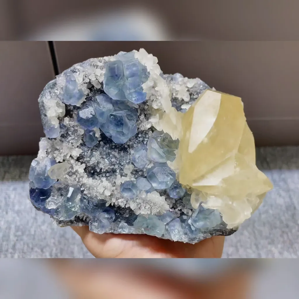 Natural Blue Phantom Fluorite and Calcite Symbiosis comes from Fujian,China 130*95*60MM - image 3