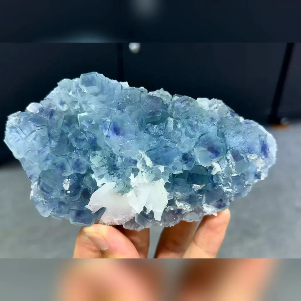 Natural Blue Phantom Fluorite and Flake Calcite Symbiosis comes from Fujian,China 130*80*30MM image