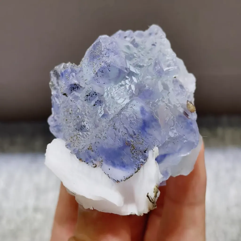 Natural Blue Phantom Fluorite and Flake Calcite Symbiosis comes from Fujian,China 50*60*30MM image