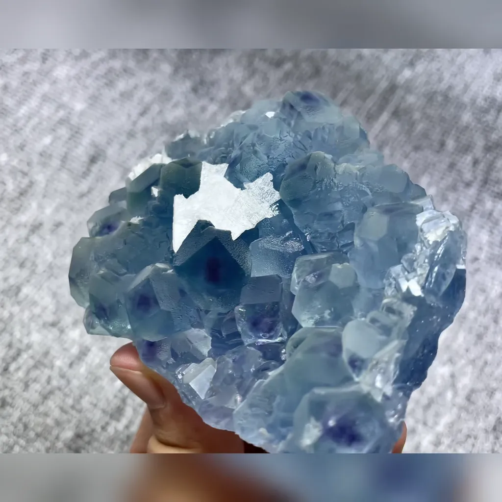 Natural Blue Phantom Fluorite and Flaky Calcite Symbiosis comes from Fujian,China 90*75*30MM - image 2