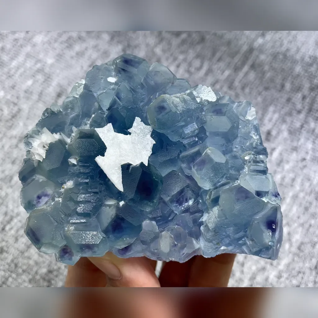 Natural Blue Phantom Fluorite and Flaky Calcite Symbiosis comes from Fujian,China 90*75*30MM image