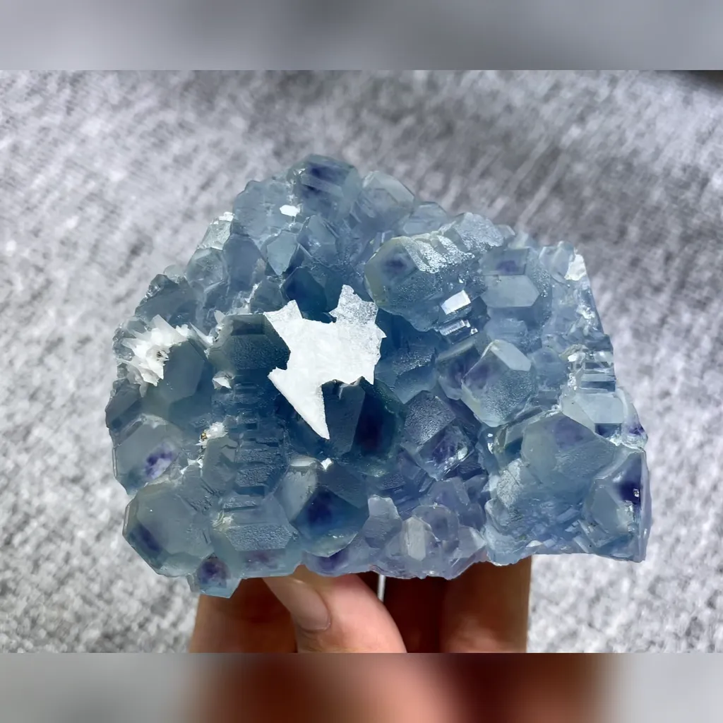 Natural Blue Phantom Fluorite and Flaky Calcite Symbiosis comes from Fujian,China 90*75*30MM - image 3