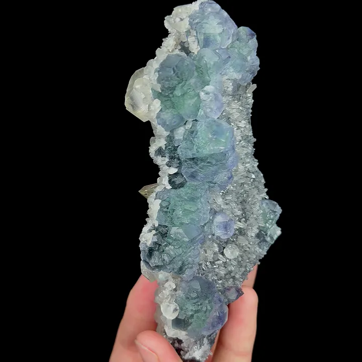 Natural Blue Phantom Fluorite and Quartz Cluster, Mineral Specimen:Fujian,China (70*140*35MM) - image 3
