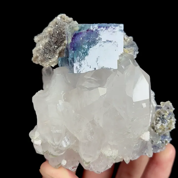 Natural Blue Phantom Fluorite and Quartz, Mineral Specimen:Yaogangxian,Hunan (75*80*55MM) - image 4