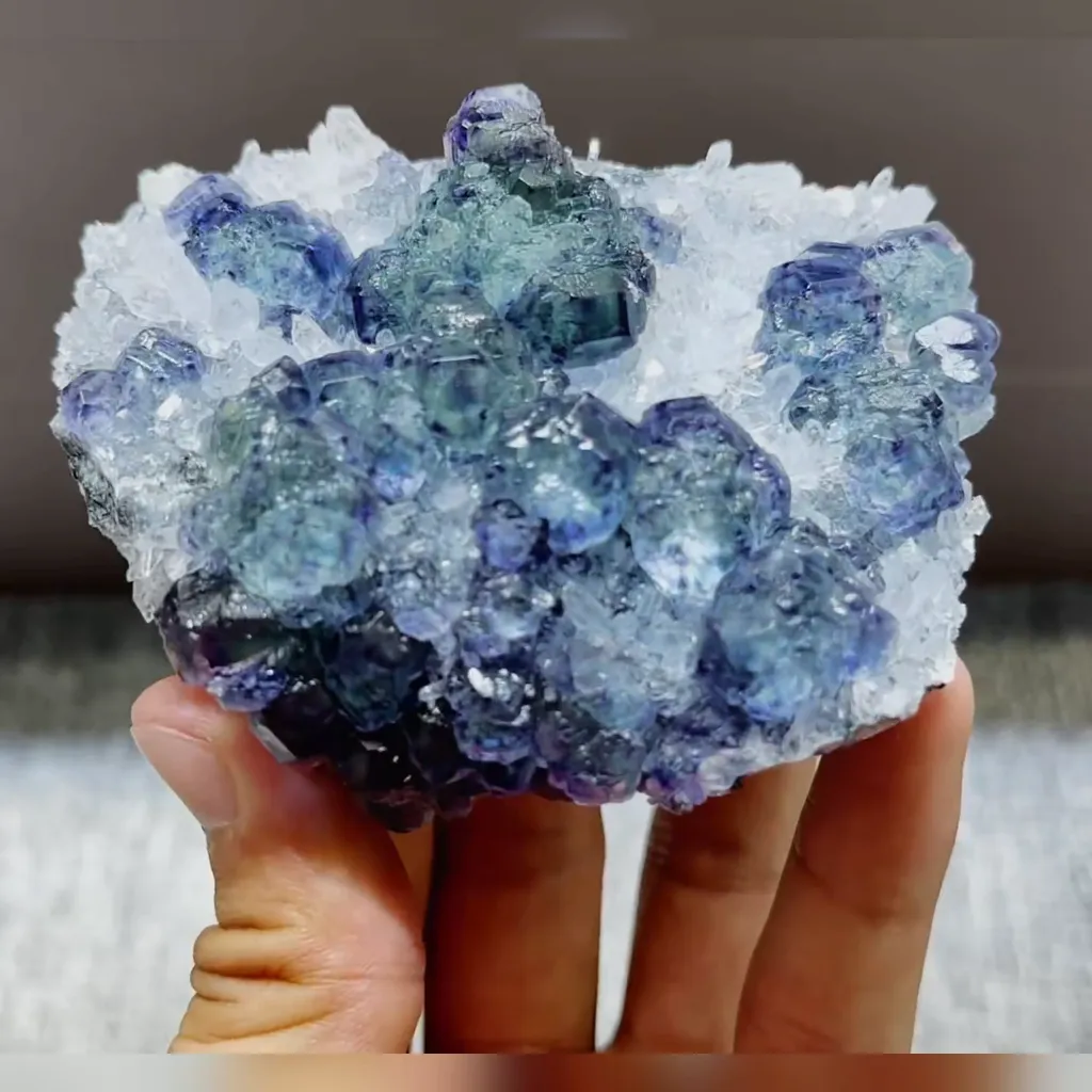 Natural Blue Phantom Fluorite and Quartz Symbiosis comes from Fujian,China 90*70*45MM image