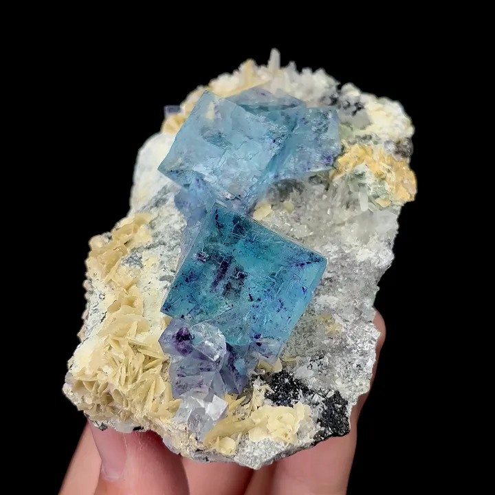 Natural Blue Phantom Fluorite and Siderite, Mineral Specimen: Yindu,Inner Mongolia (90*55*40MM) image