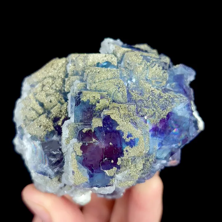 Natural Blue Phantom Fluorite with Calcite and Pyrite, Mineral Specimen:Yaogangxian,Hunan (60*60*60MM) - image 6