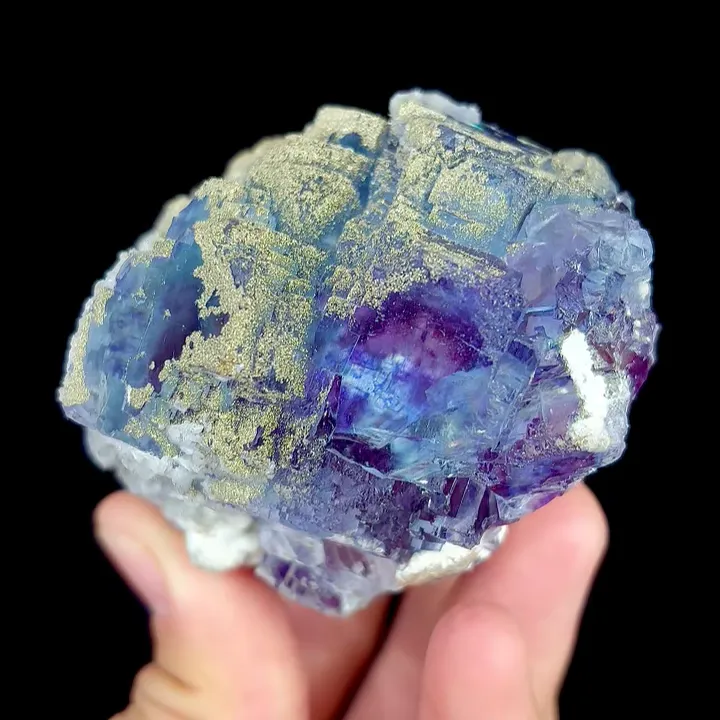Natural Blue Phantom Fluorite with Calcite and Pyrite, Mineral Specimen:Yaogangxian,Hunan (60*60*60MM) image