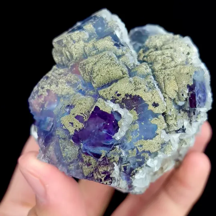 Natural Blue Phantom Fluorite with Calcite and Pyrite, Mineral Specimen:Yaogangxian,Hunan (60*60*60MM) - image 4
