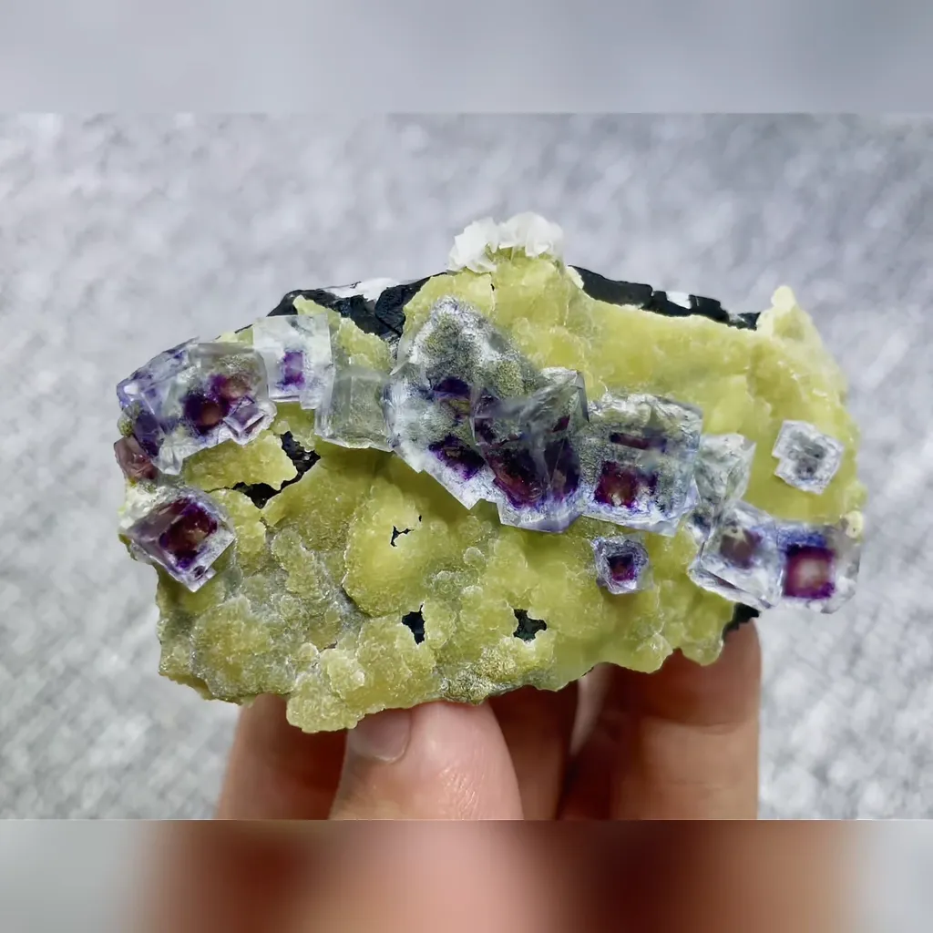 Natural Blue Phantom Fluorite with Mica and Arsenopyrite Symbiosis comes from Yindu,Inner Mongolia 70*40*15MM - image 3