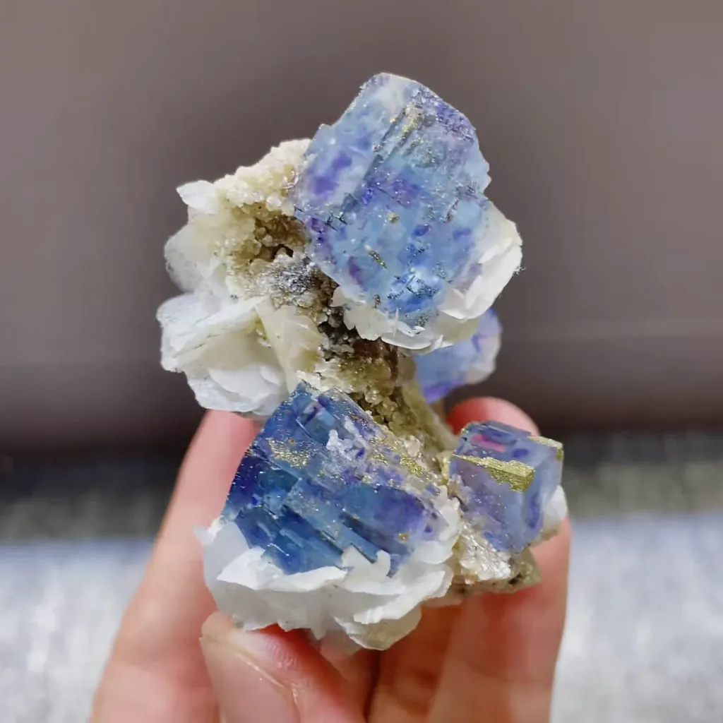 Natural Blue Phantom Fluorite with Pyrite and Flake Calcite Symbiosis comes from Yaogangxian,Hunan 40*65*45MM - image 3