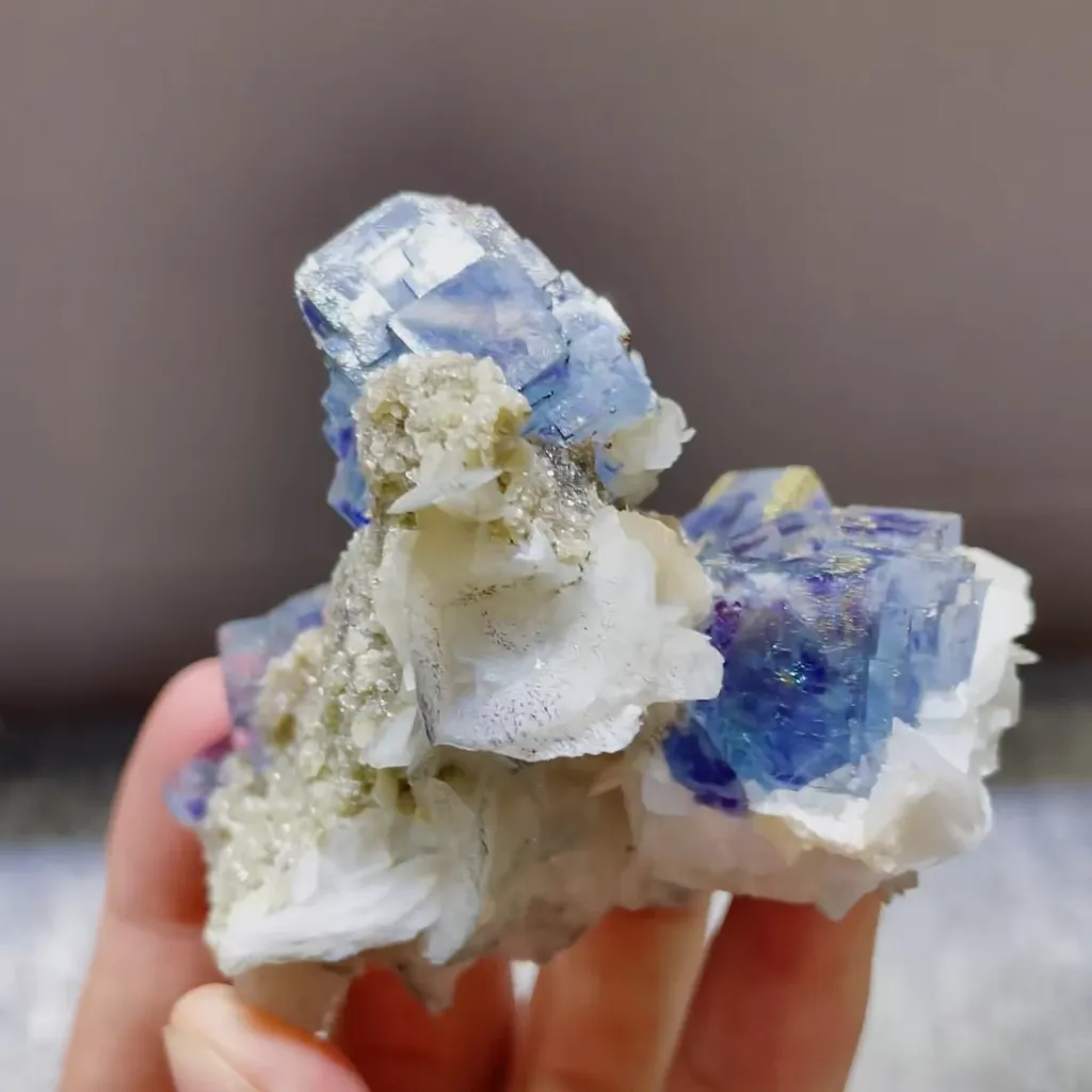 Natural Blue Phantom Fluorite with Pyrite and Flake Calcite Symbiosis comes from Yaogangxian,Hunan 40*65*45MM - image 4