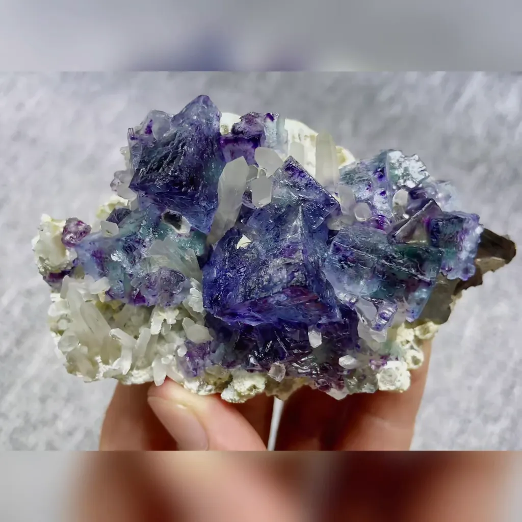 Natural Blue Phantom Fluorite with Quartz and Arsenopyrite Symbiosis comes from Yindu,Inner Mongolia 95*55*25MM - image 5