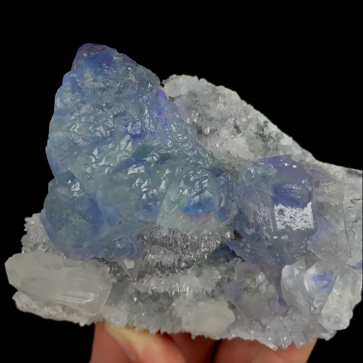 Natural Blue Phantom Fluorite with Quartz and Calcite, Mineral Specimen:Fujian,China (95*75*60MM) - image 4