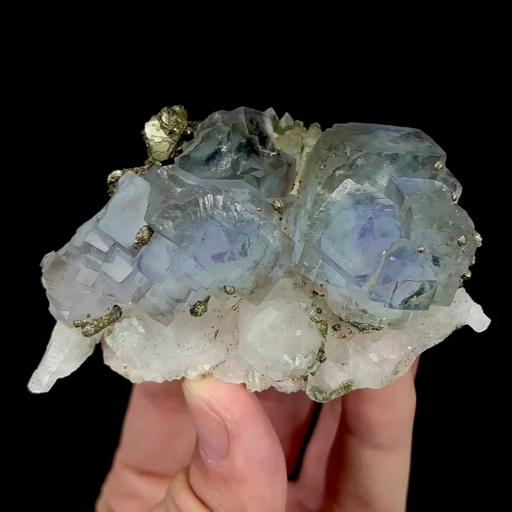 Natural Blue Phantom Fluorite with Quartz and Pyrite, Mineral Specimen:Yaogangxian,Hunan (80*50*25MM) - image 5
