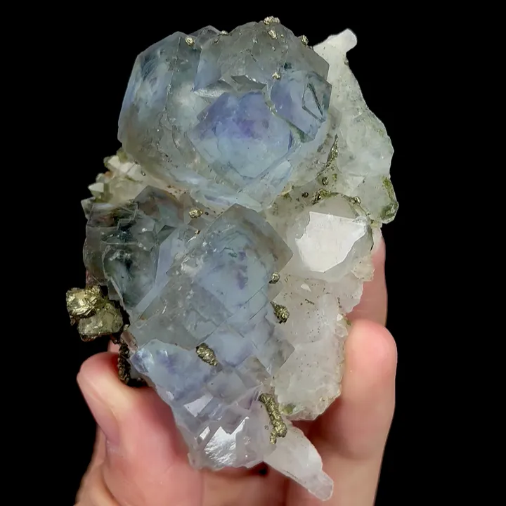 Natural Blue Phantom Fluorite with Quartz and Pyrite, Mineral Specimen:Yaogangxian,Hunan (80*50*25MM) image