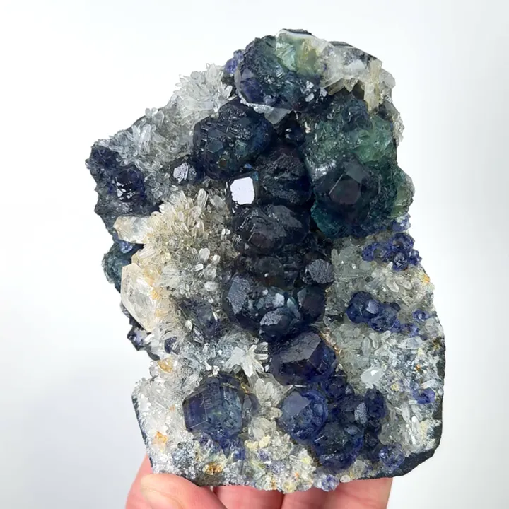 Natural Blue Phantom Fluorite with Quartz Cluster and Calcite, Mineral Specimen:Fujian,China (75*95*45MM) - image 4