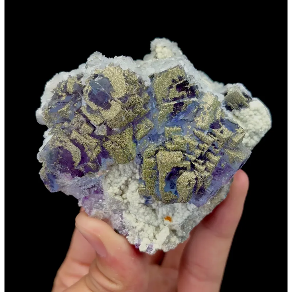 Natural Blue Purple Fluorite and Pyrite Mineral Specimen,High Quality Specimen,YAO GANG XIAN,HUNAN,CHINA(85*77*42mm) image