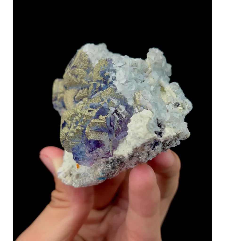 Natural Blue Purple Fluorite and Pyrite Mineral Specimen,High Quality Specimen,YAO GANG XIAN,HUNAN,CHINA(85*77*42mm) - image 3
