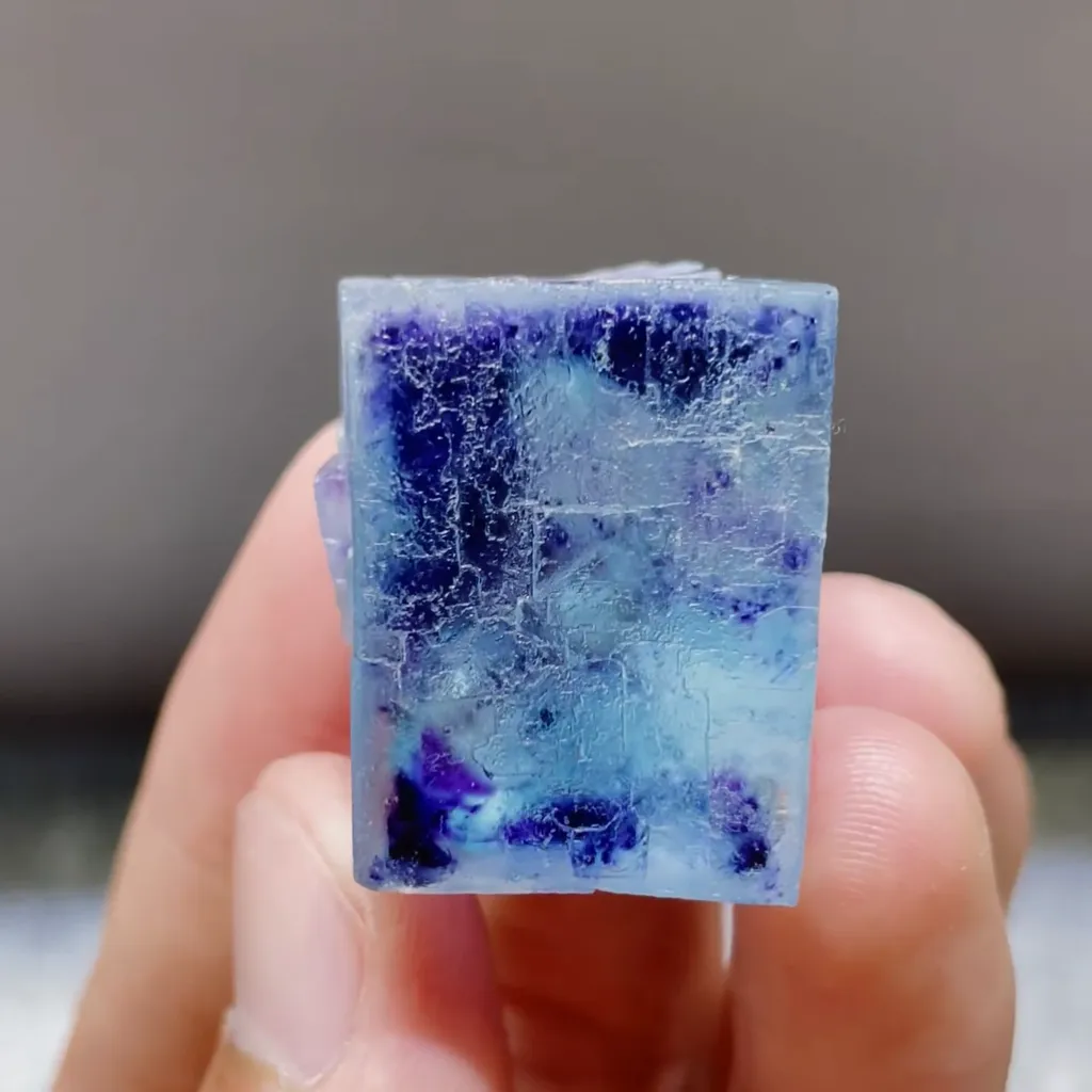 Natural Blue Purple Phantom Cube Fluorite comes from Yindu,Inner Mongolia 20*20*25MM image