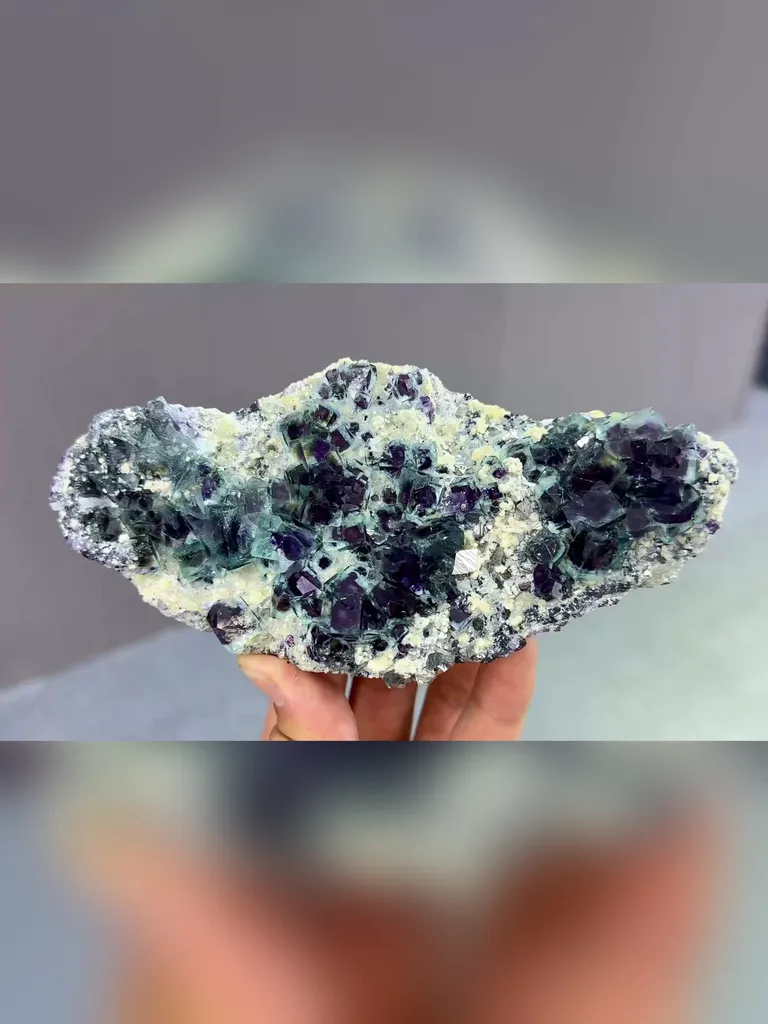 Natural Blue Purple Phantom Fluorite and Mica coexist comes from Yindu,Inner Mongolia 160*35*75MM image