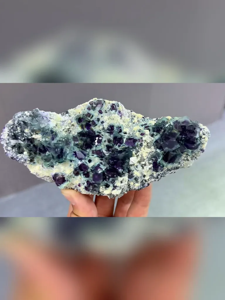 Natural Blue Purple Phantom Fluorite and Mica coexist comes from Yindu,Inner Mongolia 160*35*75MM - image 5
