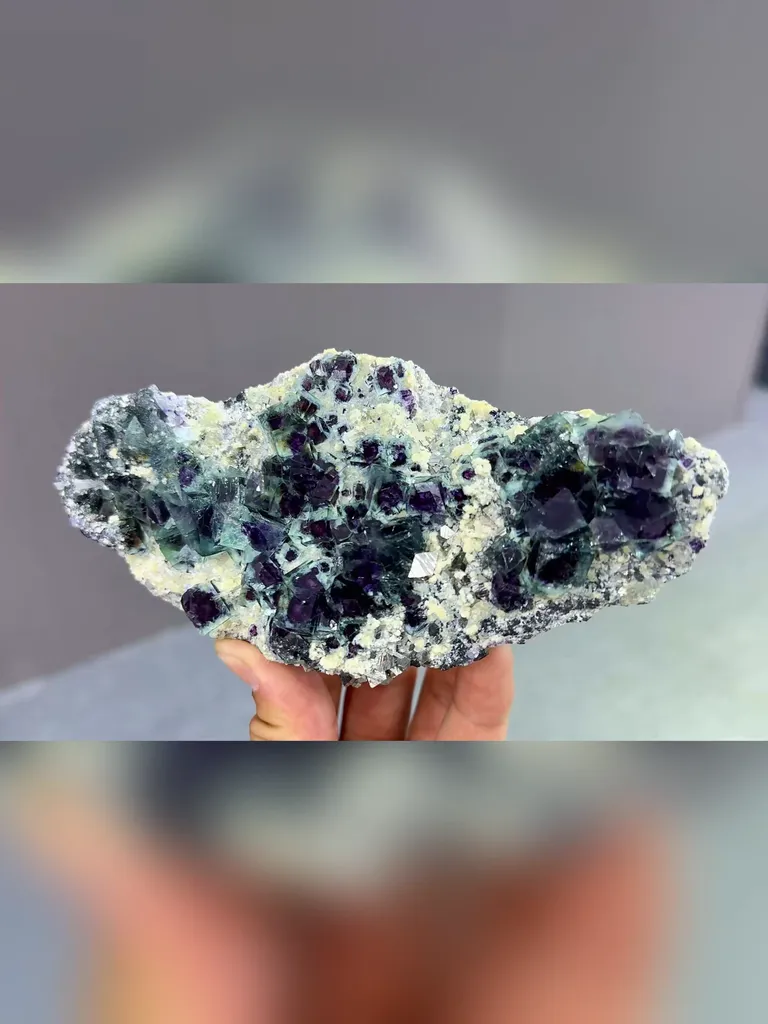 Natural Blue Purple Phantom Fluorite and Mica coexist comes from Yindu,Inner Mongolia 160*35*75MM - image 2