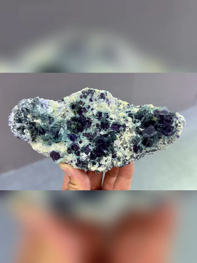 Natural Blue Purple Phantom Fluorite and Mica coexist comes from Yindu,Inner Mongolia 160*35*75MM - image 7