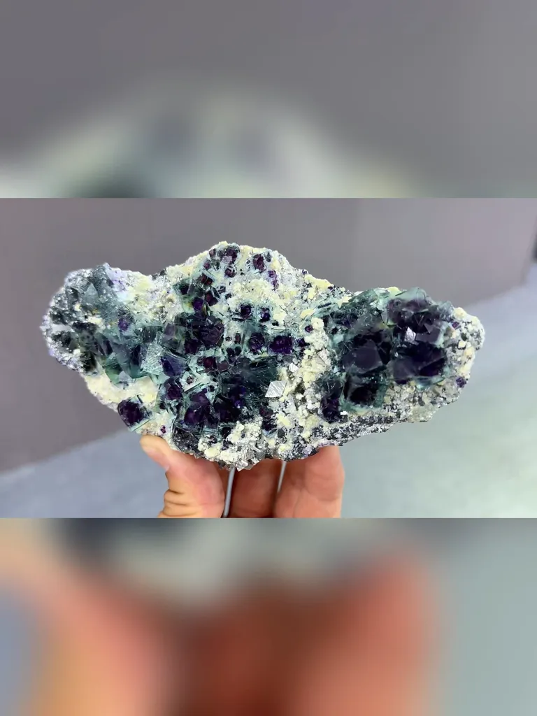 Natural Blue Purple Phantom Fluorite and Mica coexist comes from Yindu,Inner Mongolia 160*35*75MM - image 4