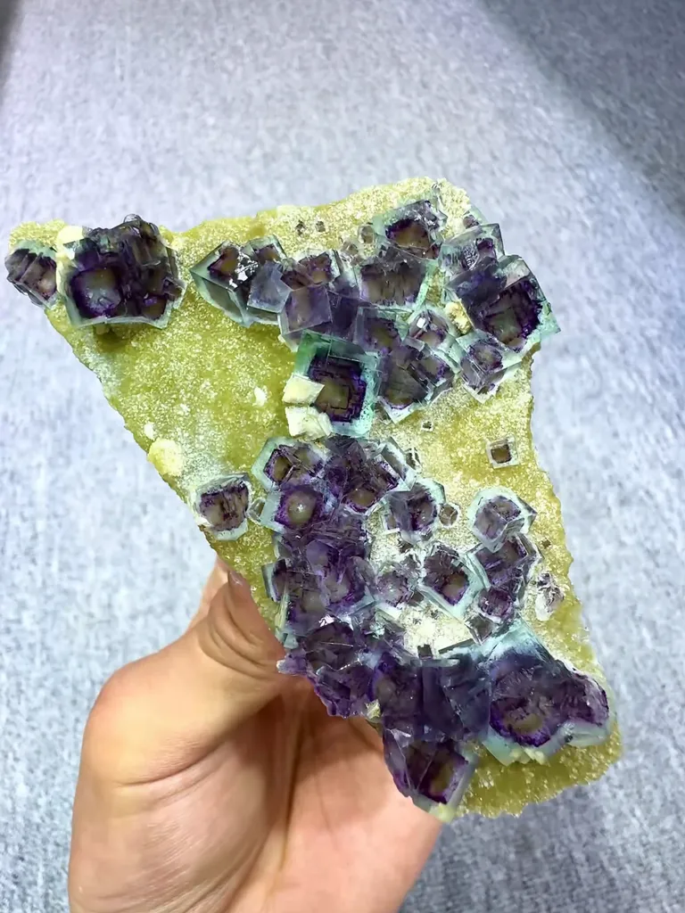 Natural Blue Purple Phantom Fluorite and Mica Coexist comes from Yindu,Neimenggu 110*60*20MM - image 9