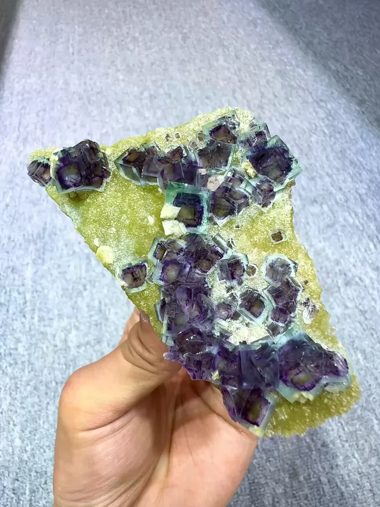 Natural Blue Purple Phantom Fluorite and Mica Coexist comes from Yindu,Neimenggu 110*60*20MM - image 7