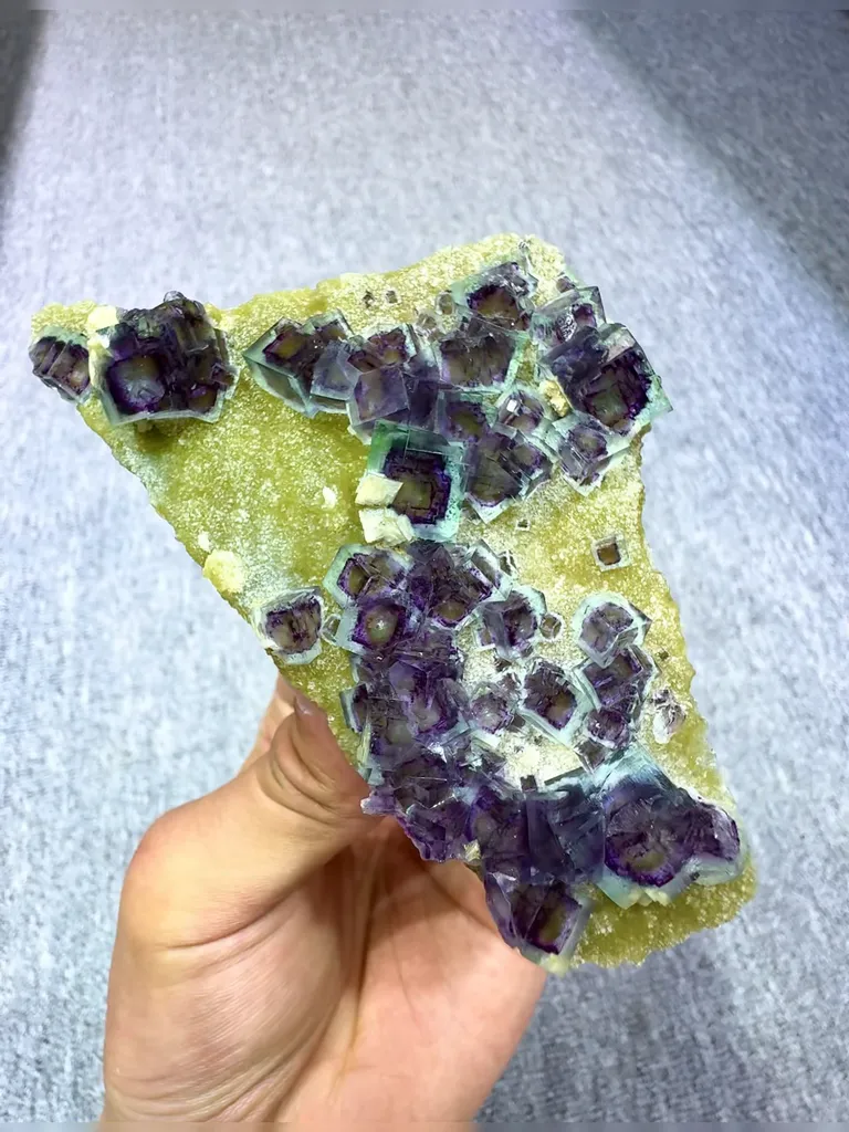 Natural Blue Purple Phantom Fluorite and Mica Coexist comes from Yindu,Neimenggu 110*60*20MM image
