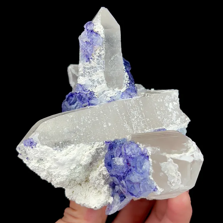 Natural Blue Purple Phantom Fluorite and Quartz Cluster, Mineral Specimen:Yaogangxian,Hunan (110*95*90MM) image