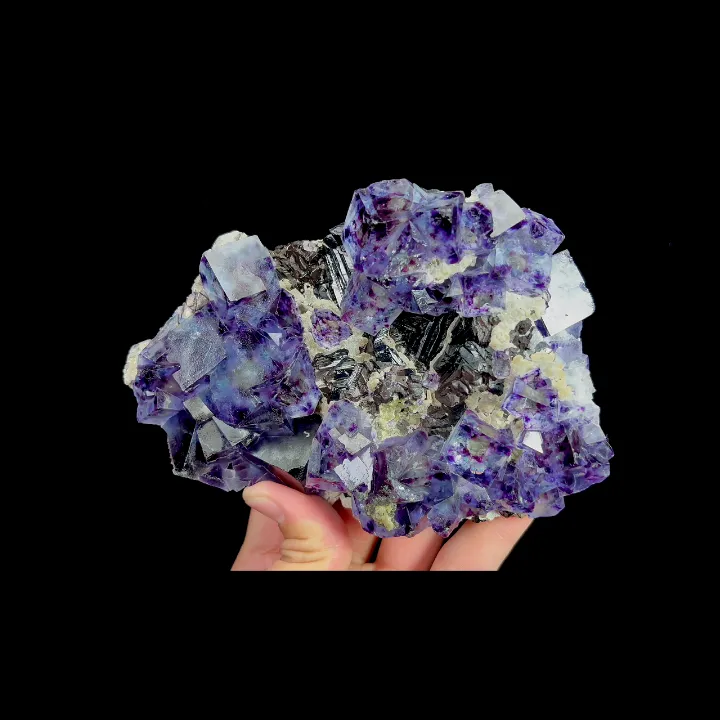 Natural Blue-Purple Phantom Fluorite andArsenopyrite, Mineral Specimen: Yindu,Inner Mongolia (150*100*55MM) image