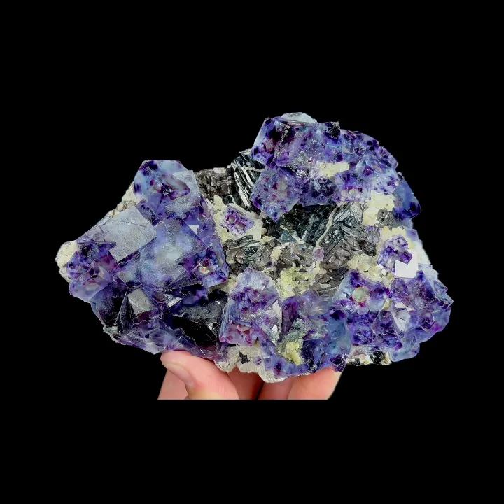 Natural Blue-Purple Phantom Fluorite andArsenopyrite, Mineral Specimen: Yindu,Inner Mongolia (150*100*55MM) - image 4