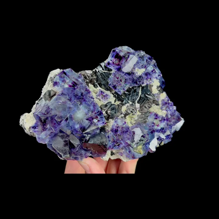 Natural Blue-Purple Phantom Fluorite andArsenopyrite, Mineral Specimen: Yindu,Inner Mongolia (150*100*55MM) - image 3