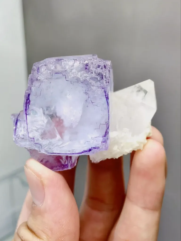 Natural Blue Purple Phantom Fluorite coexists with Crystal comes from Yaogangxian,Hunan 50*40*30MM - image 4