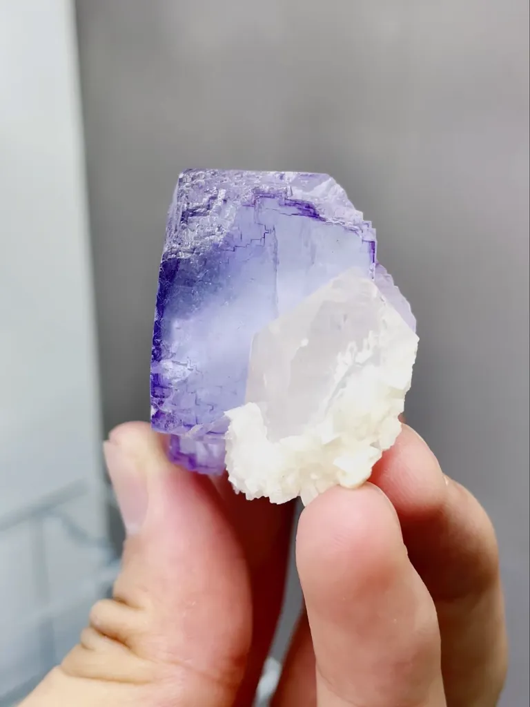 Natural Blue Purple Phantom Fluorite coexists with Crystal comes from Yaogangxian,Hunan 50*40*30MM - image 2