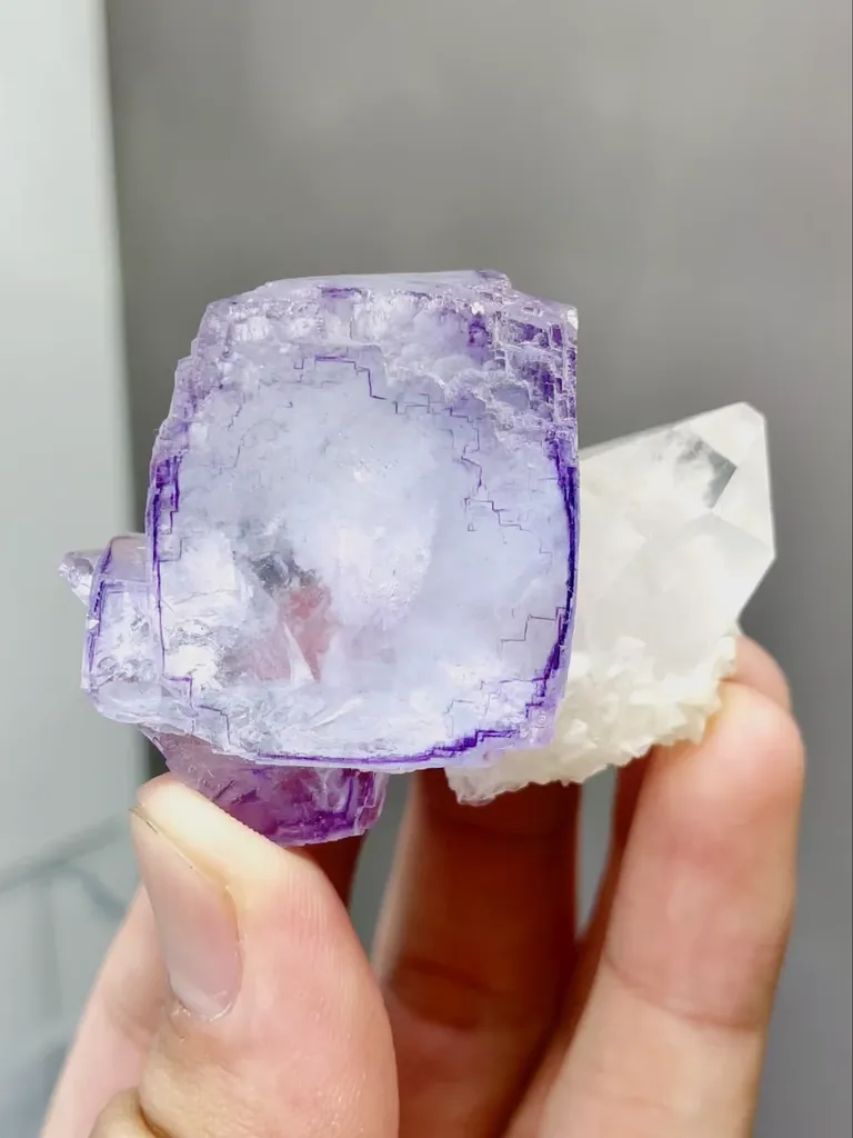 Natural Blue Purple Phantom Fluorite coexists with Crystal comes from Yaogangxian,Hunan 50*40*30MM image