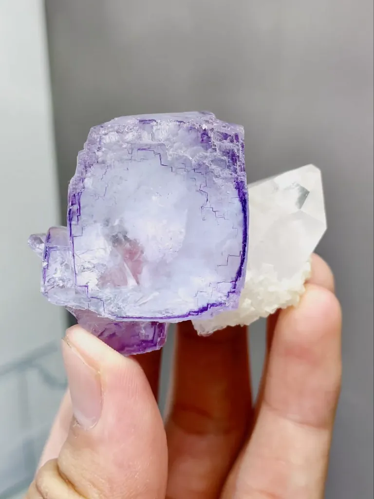 Natural Blue Purple Phantom Fluorite coexists with Crystal comes from Yaogangxian,Hunan 50*40*30MM - image 3