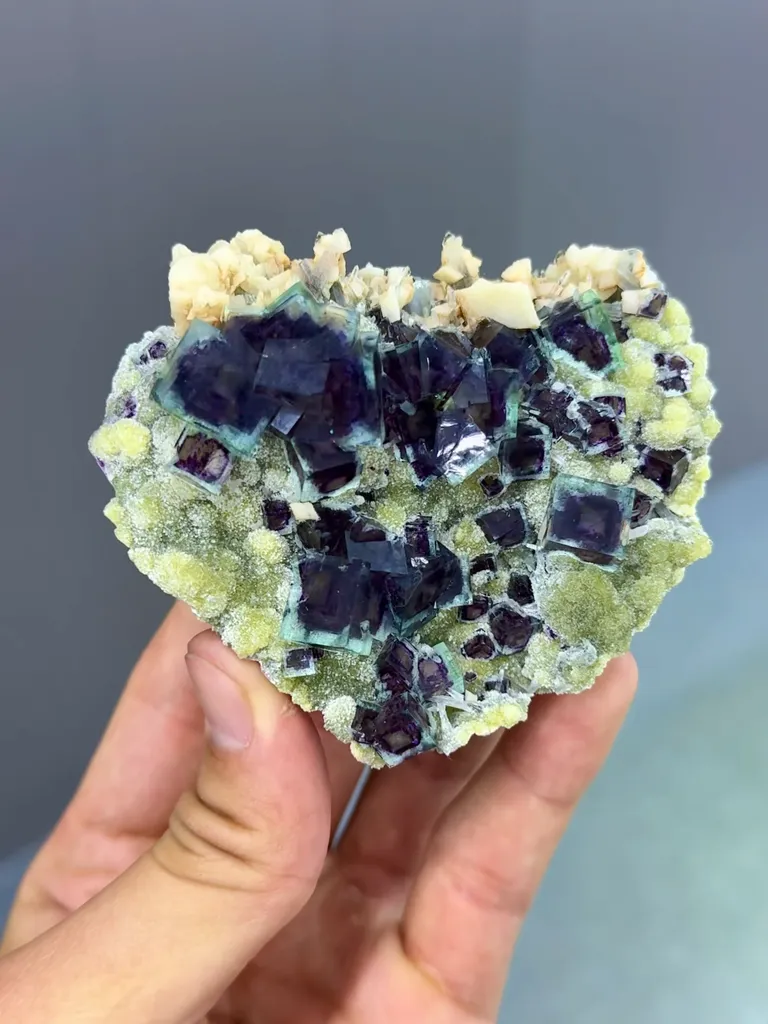 Natural Blue Purple Phantom Fluorite Coexists With Mica and Dolomite comes from Yindu,Neimenggu 80*70*40MM - image 2