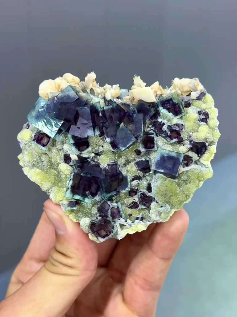 Natural Blue Purple Phantom Fluorite Coexists With Mica and Dolomite comes from Yindu,Neimenggu 80*70*40MM image
